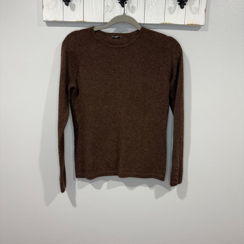 J McLaughlin Cashmere Sweater Brown Crewneck Button Sleeve Women’s S *READ*